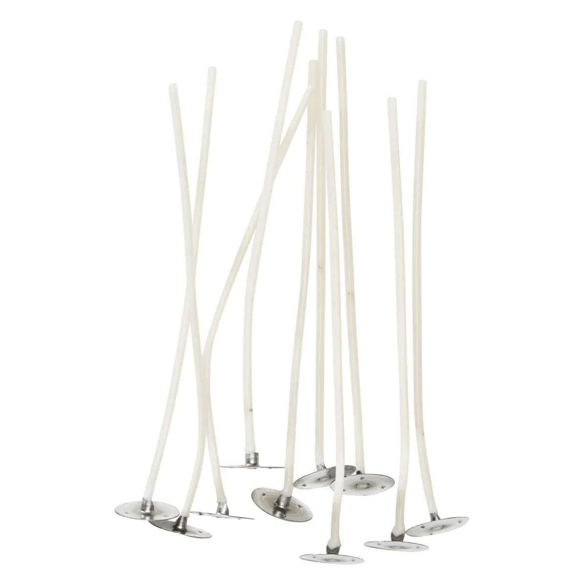 Vokset veke nr. 6 til lys av raps- / soyavoks, 10 stk. Med vekeholder. Lengde 10 cm