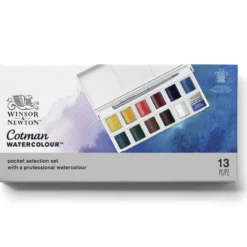 Winsor & Newton Cotman Pocket Selection, akvarellmaling i 12 halvkopper, etui og pensel