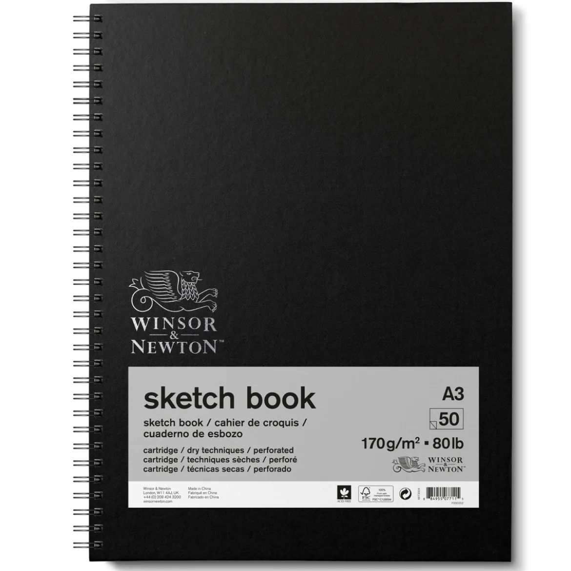 Winsor & Newton Sketch spiralbundet skissebok A3 (297×420 mm), 50 ark, 170 g/m²