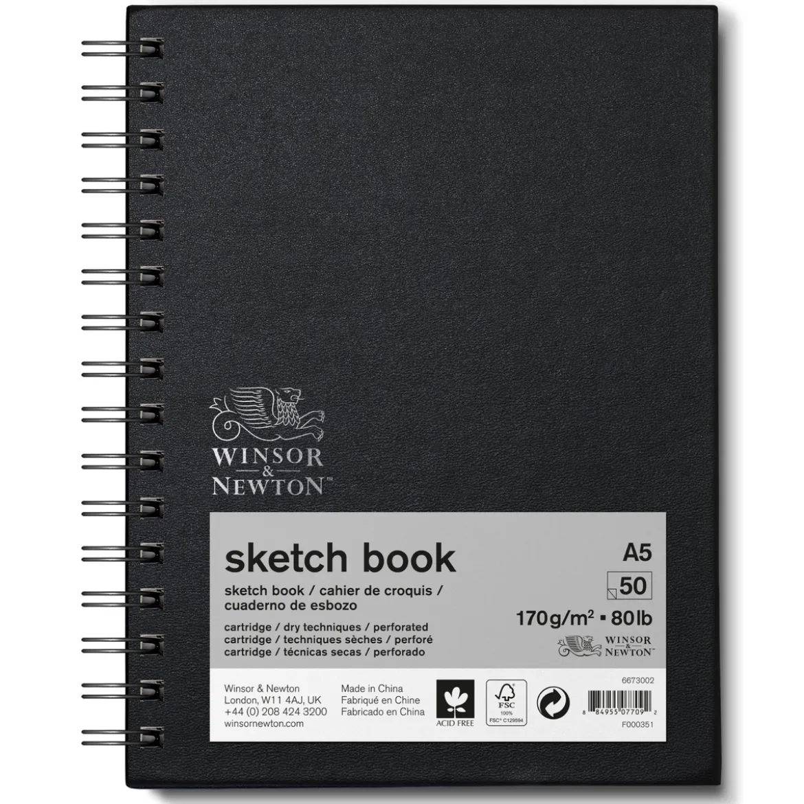 Winsor & Newton Sketch spiralbundet skissebok A5 (148×210 mm), 50 ark, 170 g/m²