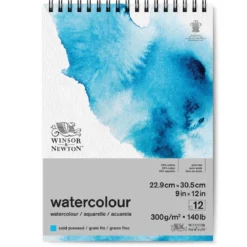 Winsor & Newton spiralbundet akvarellblokk, GF, 22,9×30,5 cm, 12 ark, 300 g/m²