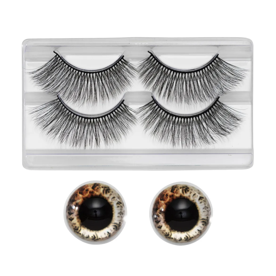 Øyne kit kjepphest brun – 2 øyne av glass med diameter 2,5 cm og 4 øyevipper